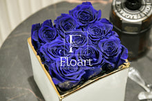 Charger l&#39;image dans la galerie, eternelles-roses-eternelles-box-floart-maroc-fleuriste-cadeau-corporate-flower-box-red-rouge-white-yellow-cloche-sous-cloche Rose bleue 
