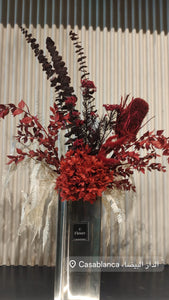 Composition florale séchée rouge